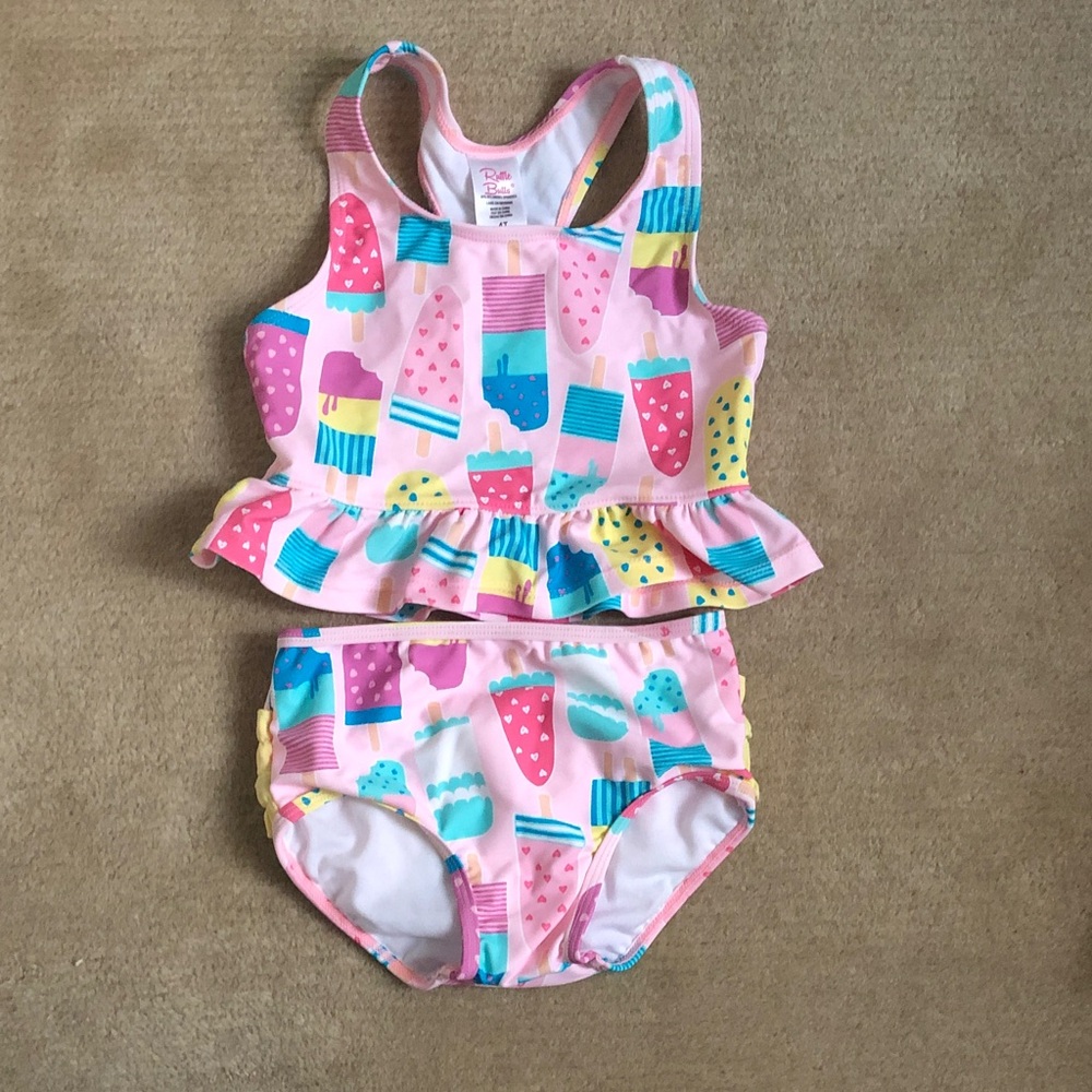 Ruffle Butts Pink Popsicle Print Tankini Set